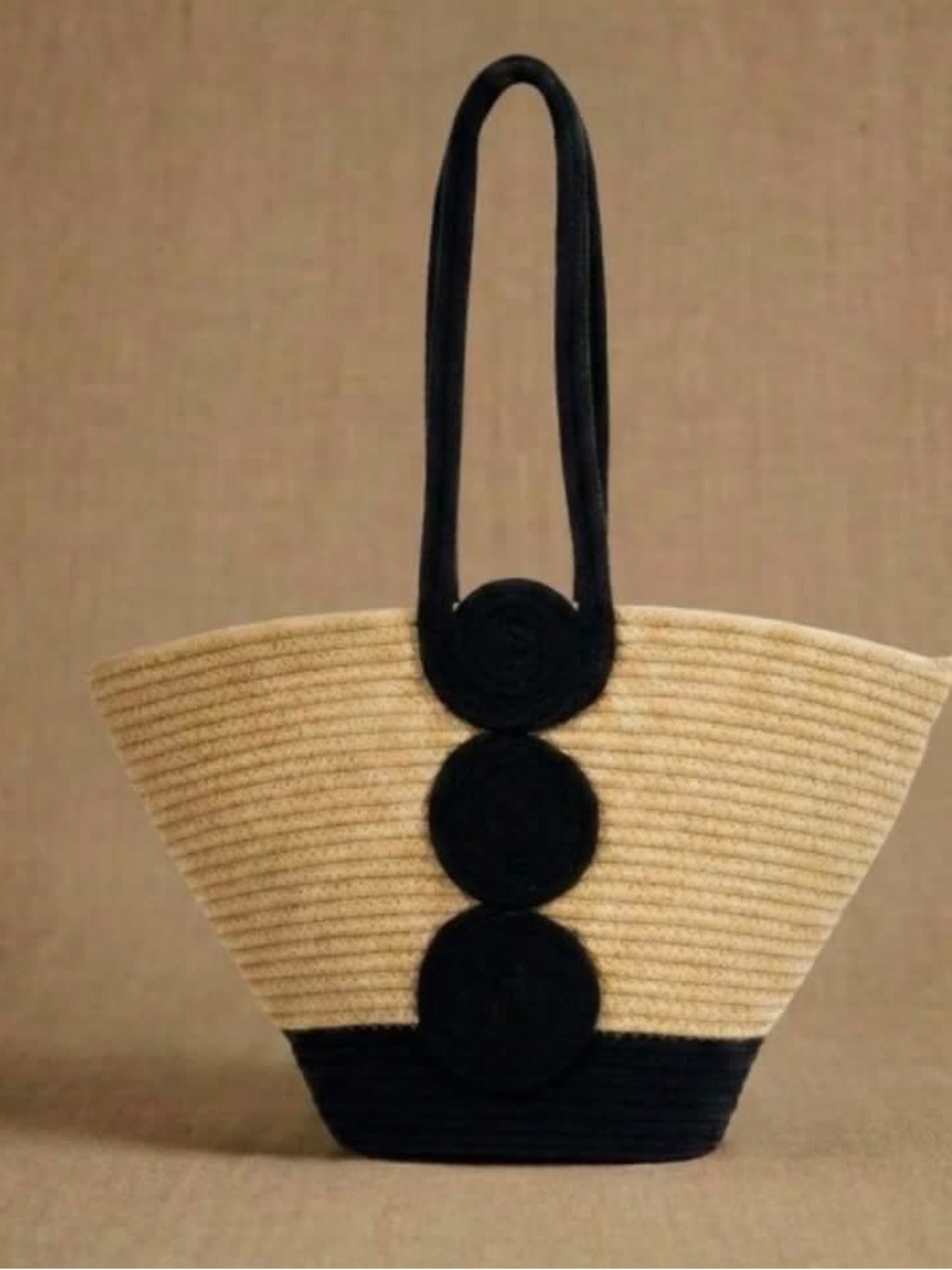 Woven Tote with Black Accents - Elegant Beach & City Bag